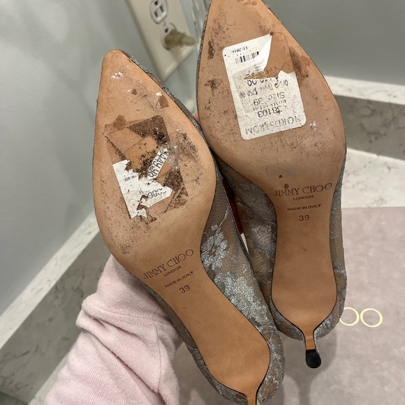 Jimmy Choo Silver and Cream Lace Heels - Picture 3 of 3